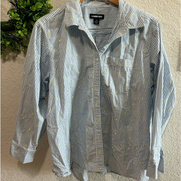 Lands End Blue Striped Button Down with Polka Dots Sz XL - Picture 4 of 6